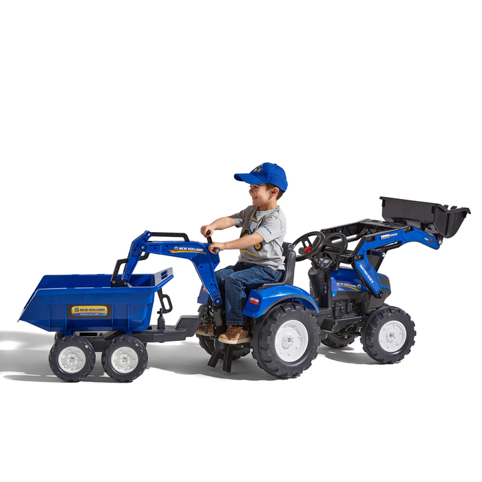 Traktorgrävare New Holland m/släp Blå Falk